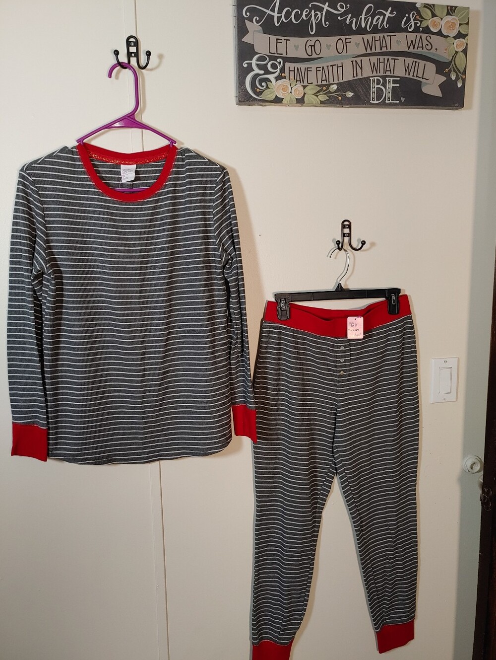 Like New Stars Above Medium Gray Striped Thermal Adorable Pajama Set